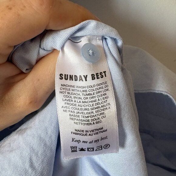 Aritzia Sunday Best Tybee Ruffle Trim Cotton Short Sleeve Dress Blue Size Medium - Picture 7 of 8